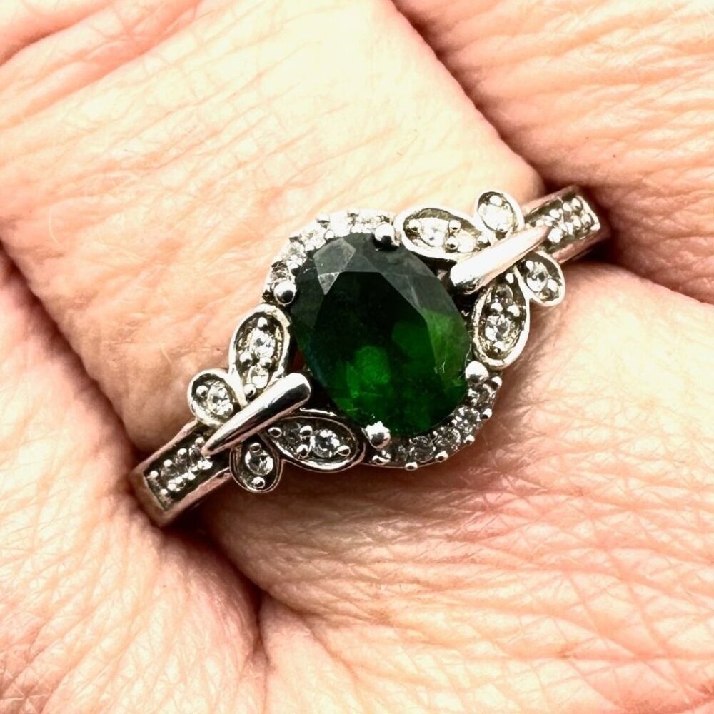 Chuck Clemency Womens Ring Sterling Silver Green Russian Diopside Butterfly